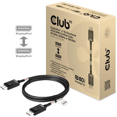 Club3D DisplayPort 2.1 Bi-Directional VESA DP80 Certified Cable 4K120Hz, 8K60Hz or 10K30Hz M/M 1.2m