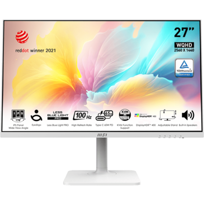 MSI Monitor Business Modern MD272QXPW 27" QHD, 2560x1440, 100Hz, IPS 16:9, 1000:1, 400cd/m2, 4ms, HDMI, DP, USB-C, White