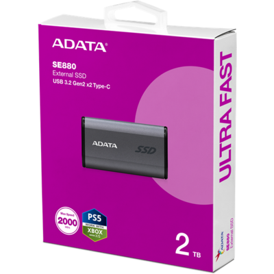 ADATA SSD Külső USB 3.2 2TB SE880 Elite, Szürke