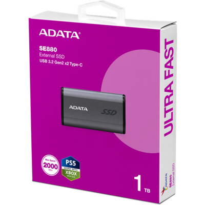 ADATA SSD Külső USB 3.2 1TB SE880 Elite, Szürke