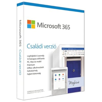 Microsoft 365 Családi verzió P10 HUN 6 Felhasználó 1 év dobozos irodai programcsomag szoftver