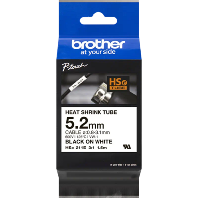Brother HSE-211E Heat Shrink Tube Tape Cassette 5,2mm Black on White