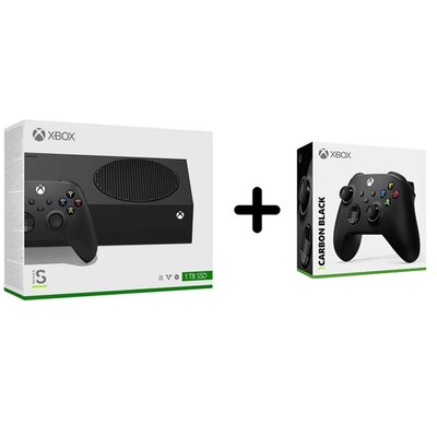 Microsoft Xbox Series S 1TB fekete játékkonzol + Xbox Series X/S Carbon Black vezeték nélküli kontroller