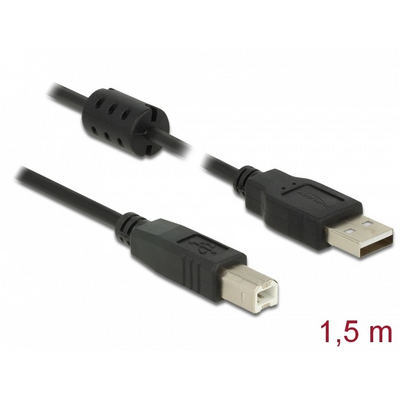 DELOCK kábel USB 2.0 Type-A male > USB 2.0 Type-B male 1.5m fekete