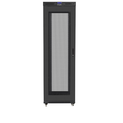 NET 19" szabadonálló rack szekrény 42U/800X1200 perforált ajtó, lapraszerelt, LCD kijelző, fekete V2