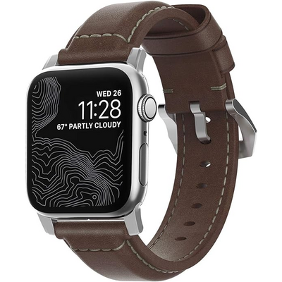 Nomad Traditional Band Apple Watch Ultra 2/1 (49mm) 9/8/7 (45mm)/6/SE/5/4 (44mm)/3/2/1 (42mm) Silver/Brown