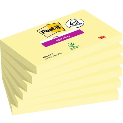 Post-it Super Sticky 655-SSCY 76x127mm 90lapos 4+2 tömb kanárisárga öntapadós jegyzettömb