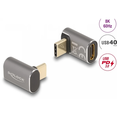 DELOCK Átalakító USB 40 Gbps Type-C male > female PD 3.0 100W 90 fokos 8K 60Hz