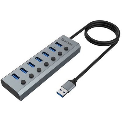 Akasa Connect 7 IPS - 7 portos USB-elosztó - AK-HB-21BKCM