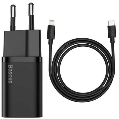 Baseus TZCCSUP-B01 Super Si 1C 20W fekete gyorstöltő + 1m USB C/Lightning kábel