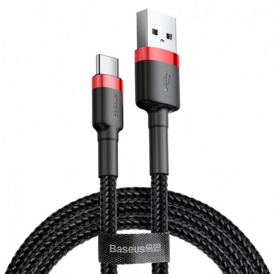 Baseus CATKLF-U91 Cafule 3m 2A USB A/USB C piros-fekete adat- és töltőkábel