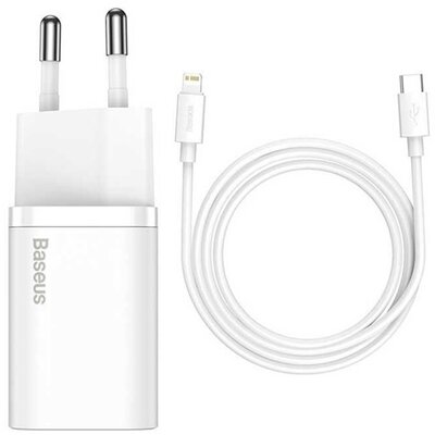 Baseus TZCCSUP-B02 Super Si 1C 20W fehér gyorstöltő + 1m USB C/Lightning kábel