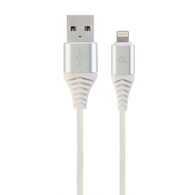 Gembird CC-USB2B-AMLM-1M-BW2 Lightning Premium cotton braided 8-pin charging and data cable 1m Silver/White