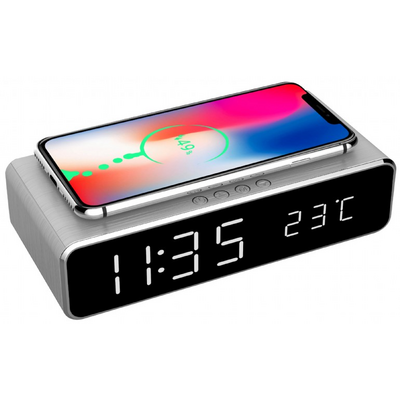 Gembird DAC-WPC-01-S Digital alarm clock with wireless charging function Silver