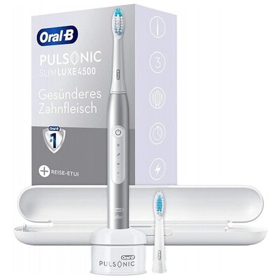 Oral-B Pulsonic Slim Luxe 4500 Platinium el. fogkefe, Sonic technológia, 31000 ford./perc, fogfehértő és sensi program