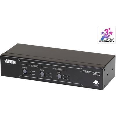 ATEN 2 x 2 True 4K HDMI Matrix Switch with Audio De-Embedder