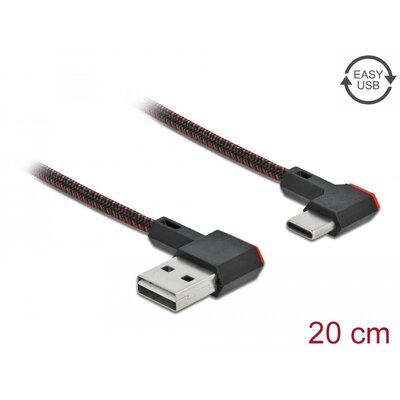 DeLock EASY-USB 2.0 Cable Type-A male to USB Type-C male angled left / right 0,2m Black