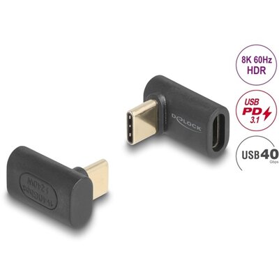 DELOCK Átalakító USB 40 Gbps Type-C male > female PD 3.1 240W 90 fokos 8K 60Hz