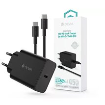 Devia ST111141 Rocket Series 45W PD+QC gyorstöltő adapter + Type-C/Type-C fekete kábel Devia ST111141 Rocket Series 45W PD+QC gyorstöltő adapter + Type-C/Type-C fekete kábel
