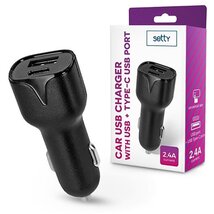 Setty TF-0026 2,4A univerzális USB + Type-C fekete autós töltő Setty TF-0026 2,4A univerzális USB + Type-C fekete autós töltő
