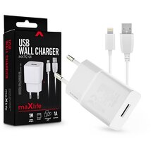 Maxlife TF-0101 univerzális fehér hálózati töltő adapter + 1m Lightning töltő és adatkábel Maxlife TF-0101 univerzális fehér hálózati töltő adapter + 1m Lightning töltő és adatkábel