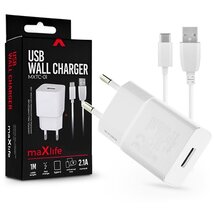Maxlife TF-0100 univerzális fehér hálózati töltő adapter + 1m Type-C töltő és adatkábel Maxlife TF-0100 univerzális fehér hálózati töltő adapter + 1m Type-C töltő és adatkábel