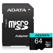 ADATA 64GB SD micro Premier Pro (SDXC Class 10 UHS-I U3) (AUSDX64GUI3V30SA2-RA1) memória kártya adapterrel ADATA 64GB SD micro Premier Pro (SDXC Class 10 UHS-I U3) (AUSDX64GUI3V30SA2-RA1) memória kártya adapterrel
