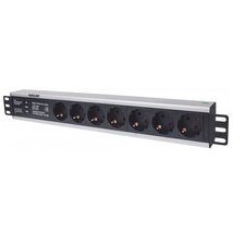 Manhattan elosztó - 19" 1.5U Rackmount elosztó, 7 aljzat, 3m, túlfeszültség védelem, PDU