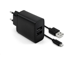 FIXED Set mains charger with 2xUSB output and USB/Lightning cable, 1m, MFI certification, 15W Smart Rapid Charge Fekete FIXED Set mains charger with 2xUSB output and USB/Lightning cable, 1m, MFI certification, 15W Smart Rapid Charge Fekete