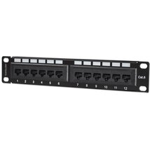 Manhattan Patch panel - CAT6 UTP árnyékolatlan patch panel, 12 portos, 10" 1U, Fekete