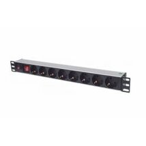 Manhattan elosztó - 19" 1U Rackmount elosztó, 8 aljzat, LED fény, 3m, túlfeszültség védelem, ki-be kapcsológomb