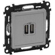 Legrand 753312 Valena Life beépített tápegységgel - 5V - 1500 mA alumínium kettős USB töltőaljzat