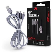 Maxlife TF-0168 1m 3in1 Lightning/microUSB/Type C 2A ezüst adat- és töltőkábel