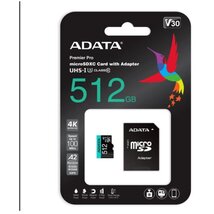 ADATA MicroSD kártya - 512GB microSDXC UHS-I U3 Class10 A2 V30S (R/W: 100/85 MB/s) + adapter