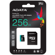 ADATA MicroSD kártya - 256GB microSDXC UHS-I U3 Class10 A2 V30S (R/W: 100/85 MB/s) + adapter