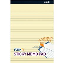 Stick'N 254x178mm 50 lap/tömb vonalazott pasztell sárga öntapadó jegyzetfüzet Stick'N 254x178mm 50 lap/tömb vonalazott pasztell sárga öntapadó jegyzetfüzet