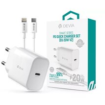 Devia ST383847 20W Type-C PD fehér hálózati töltő adapter + 1m Type-C - Lightning kábel Devia ST383847 20W Type-C PD fehér hálózati töltő adapter + 1m Type-C - Lightning kábel