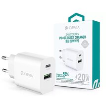 Devia ST385247 20W Type-C + USB PD+QC fehér hálózati töltő adapter Devia ST385247 20W Type-C + USB PD+QC fehér hálózati töltő adapter