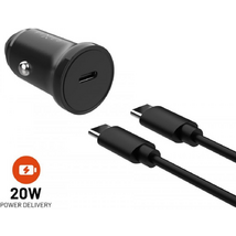 FIXED USB-C Car Charger 20W+ USB-C/USB-C Cable Black